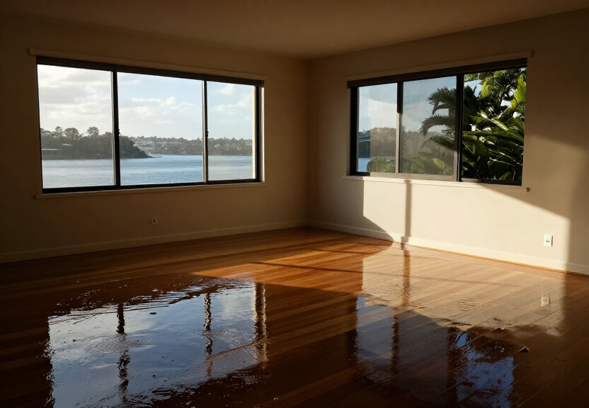 Flooded living room in Rushcutters Bay before restoration